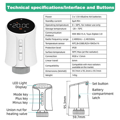 Tuya zigbee 3.0 thermostatic radiator valve head connected thermostatic valves smart thermostatic valve temperature controller